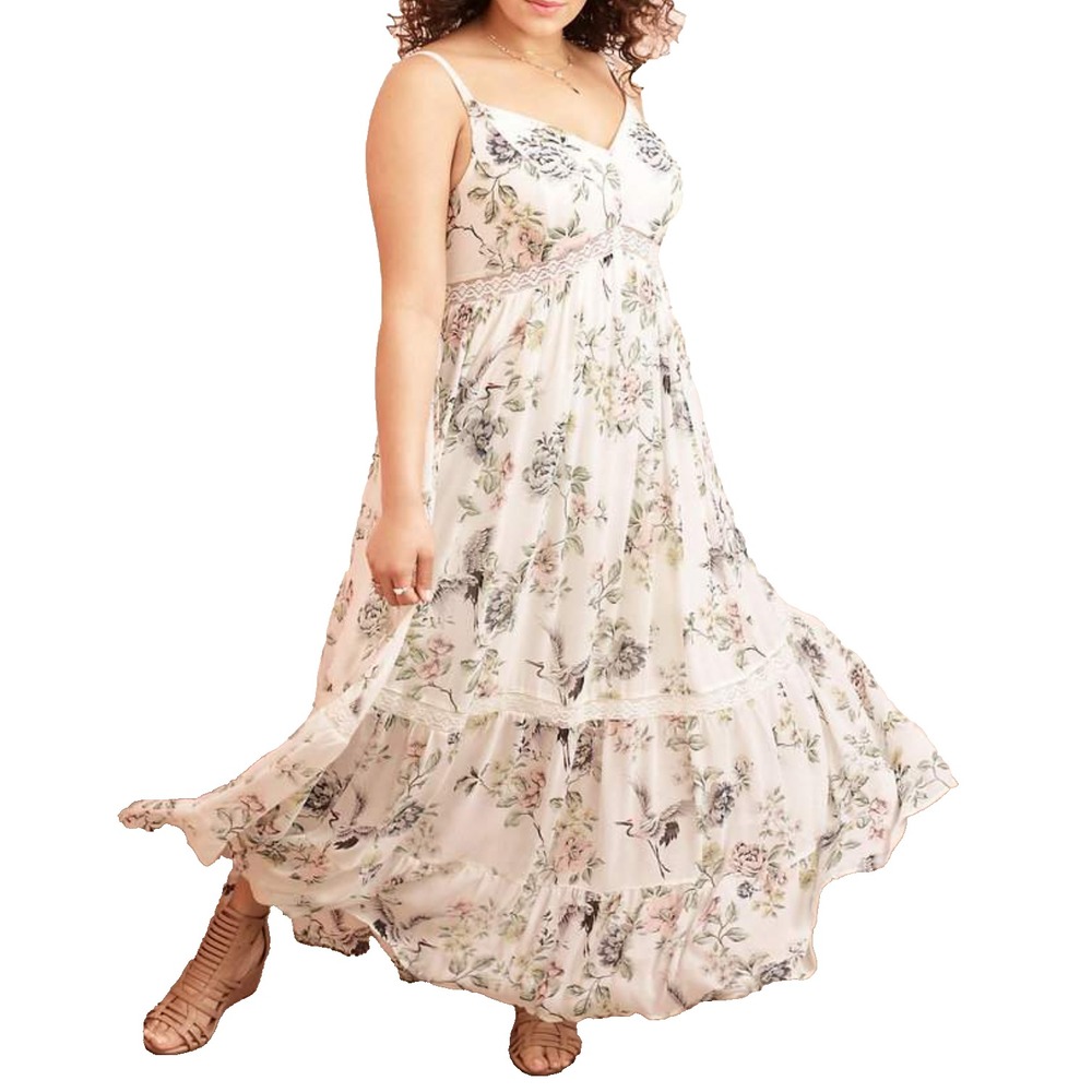 Torrid White Floral Crane Maxi Dress XL 16 Sheer Layers Lined Flattering Bridal
